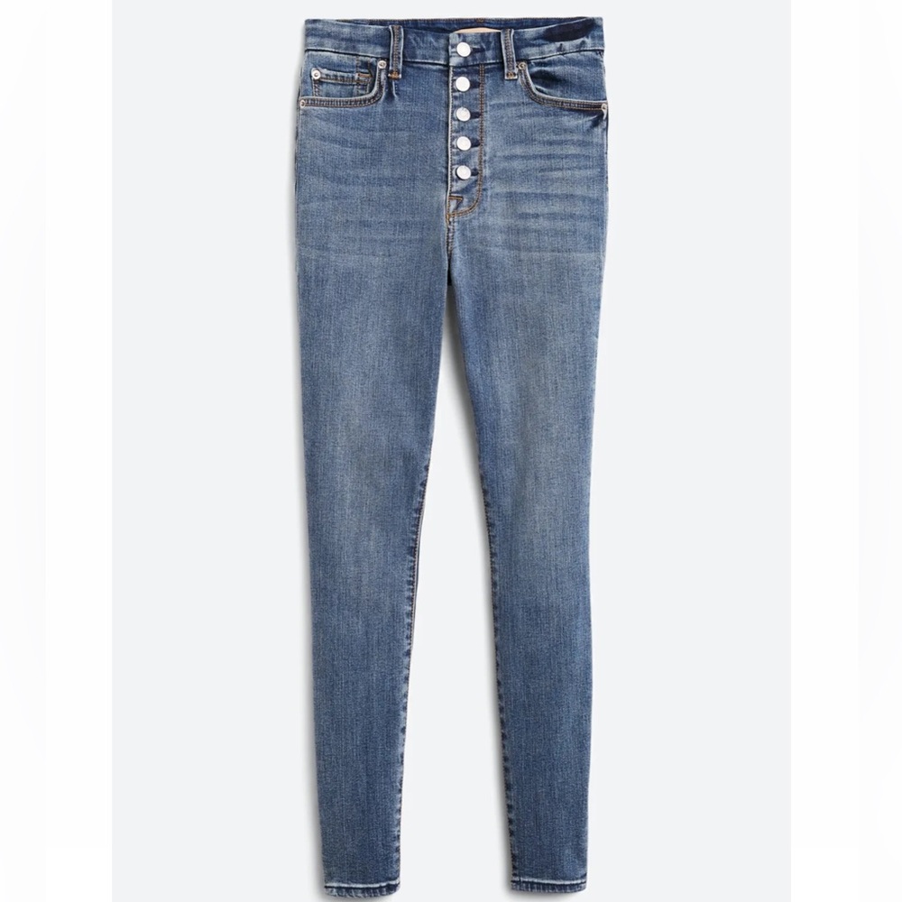 7 For All Mankind High Waist Ankle Skinny Button Fly Blue Jeans Size 29